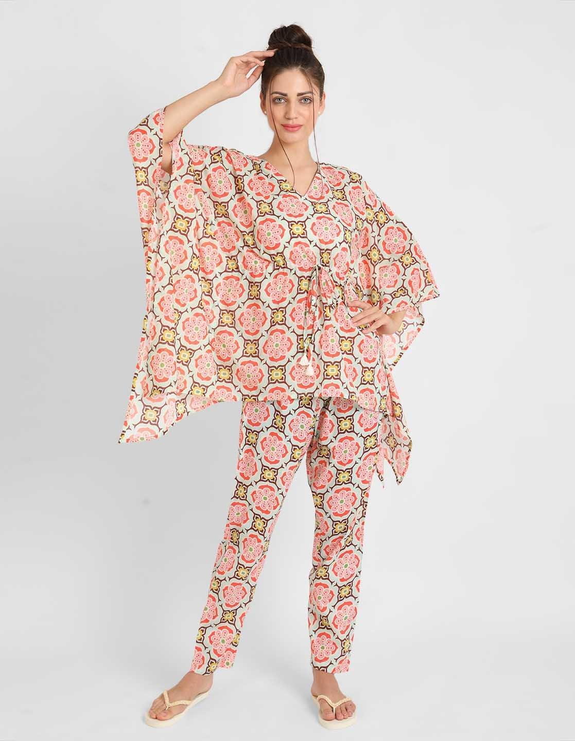 Geometric Print Kaftan Pajama Set