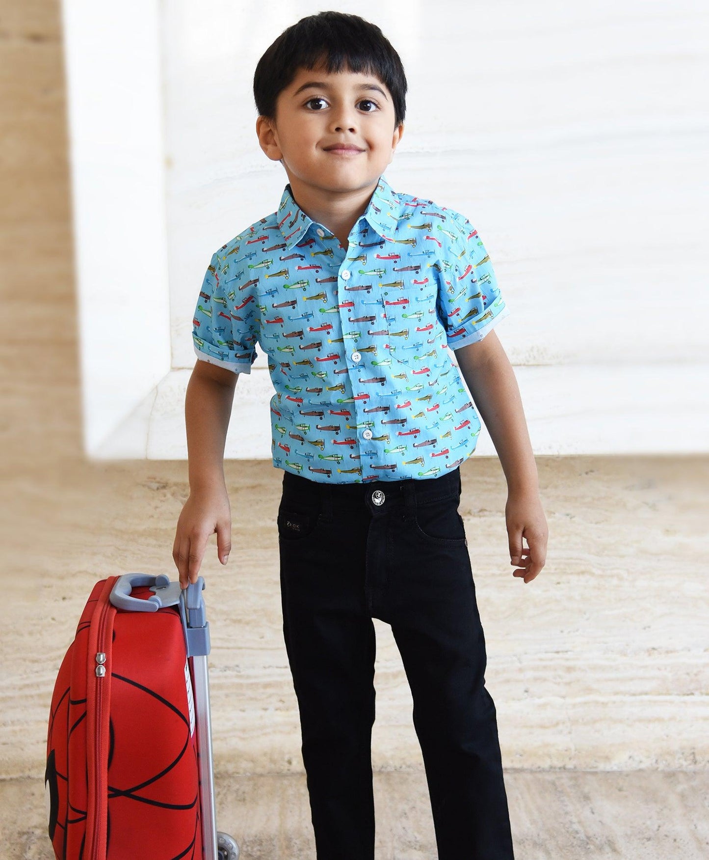Multi Aeroplane Printed Half Sleeve Shirt