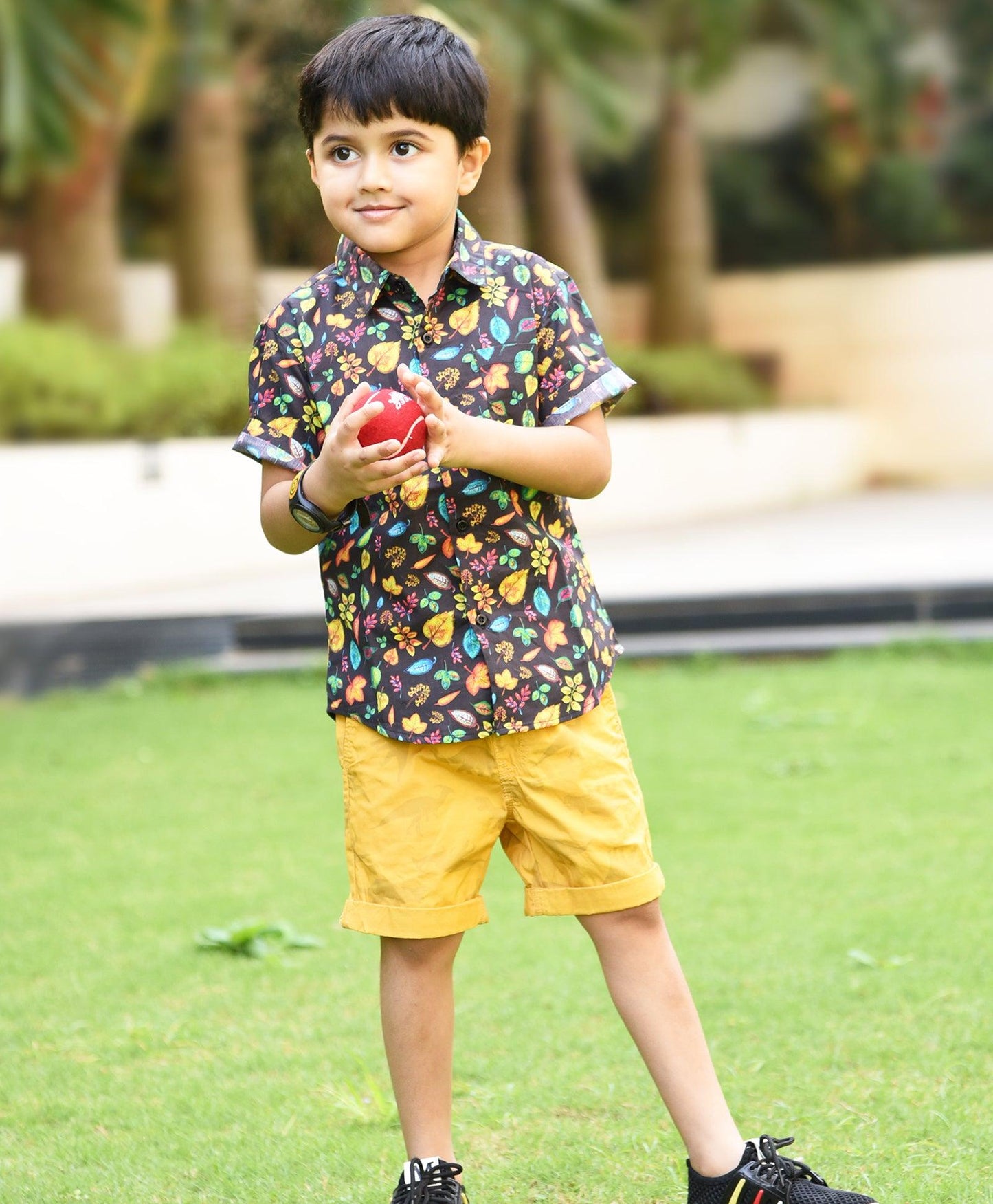 Mix Leaf Printed Half Sleeve Shirt