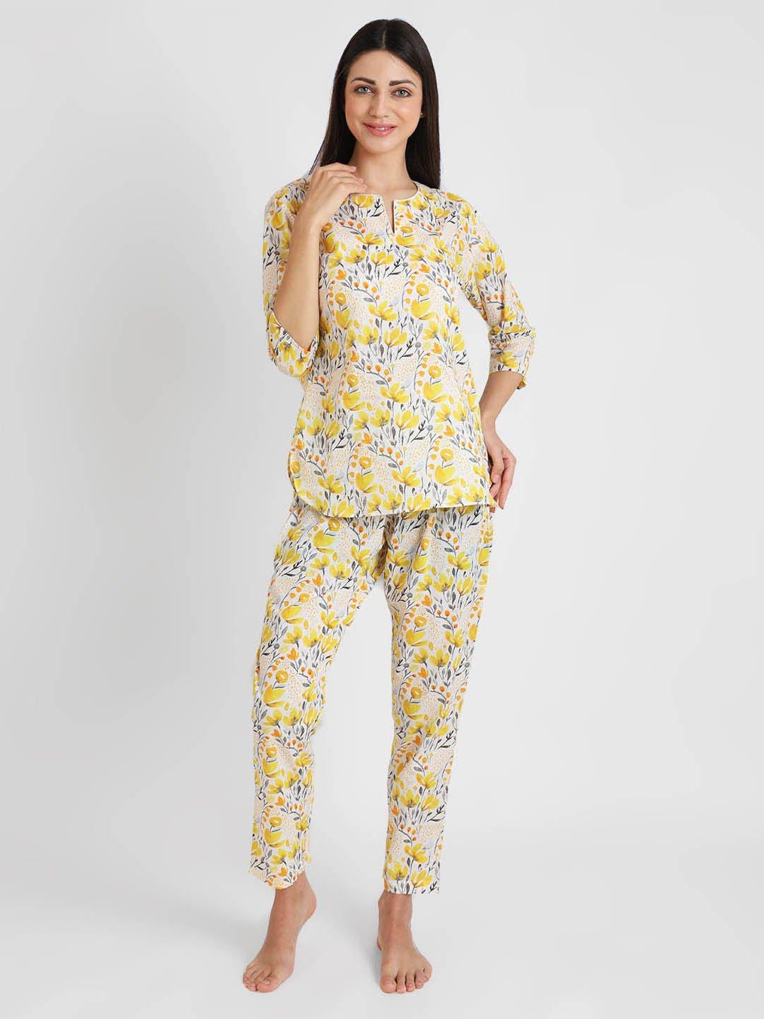 Yellow Tint Printed Nightsuit Set for Women