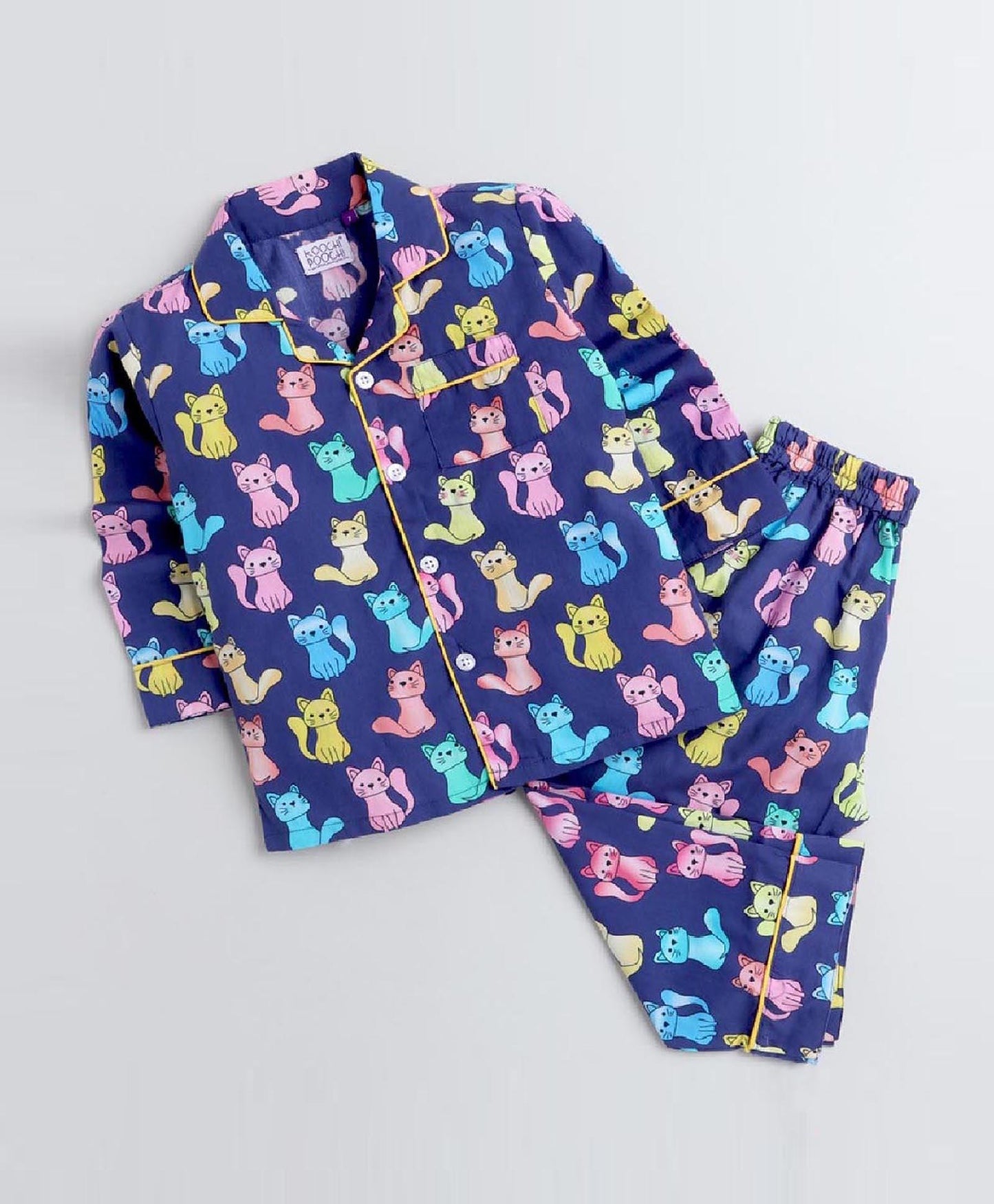 Purple Kitty Printed Night Suit Set