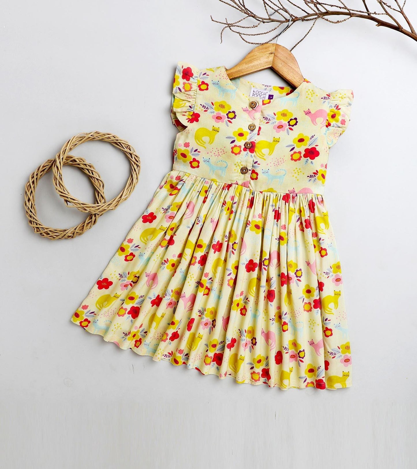 Sunshine Kitten Print Girls Dress - koochi Poochi