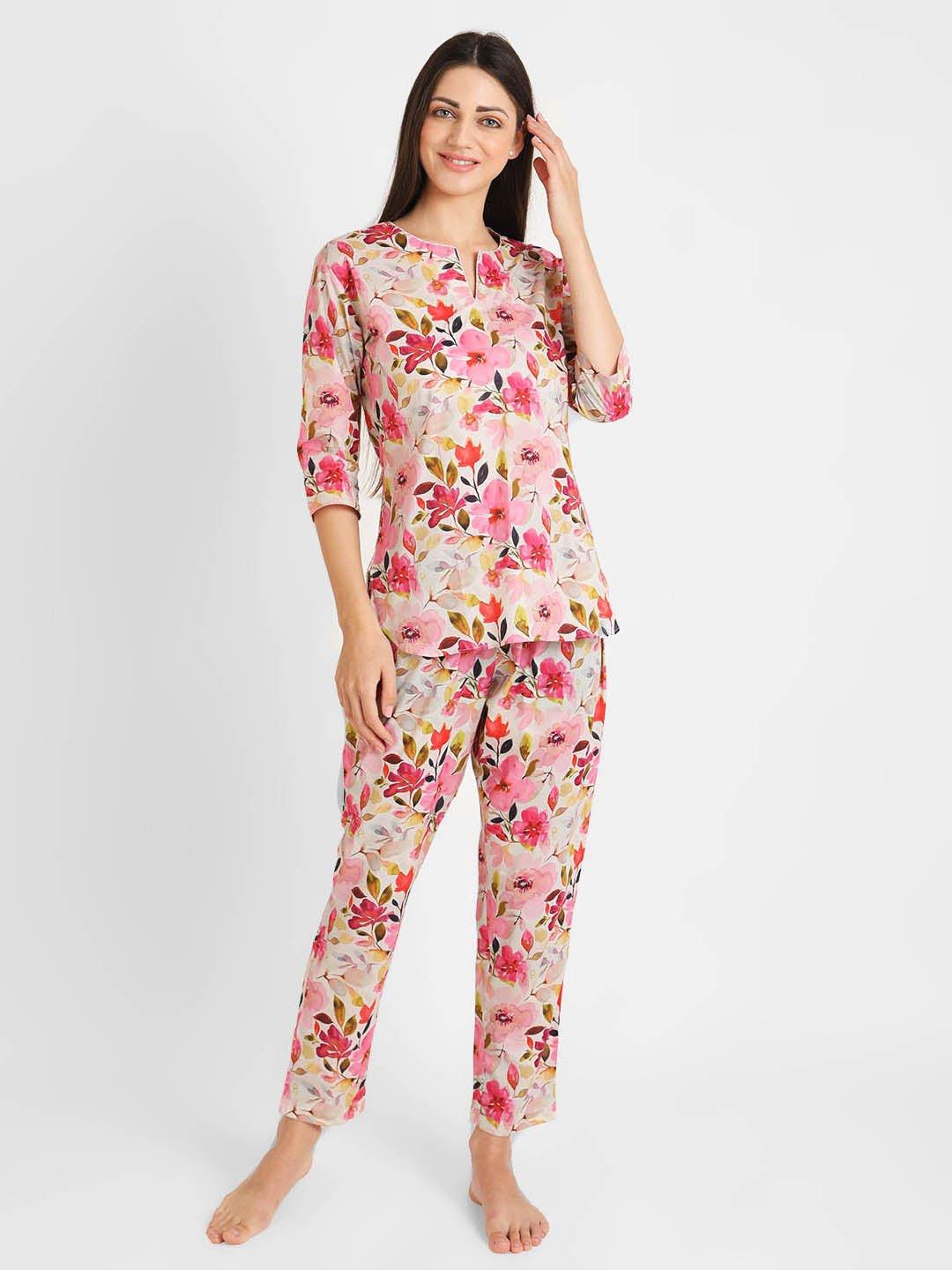 Blush Blossom Printed Nightsuit Set for Women