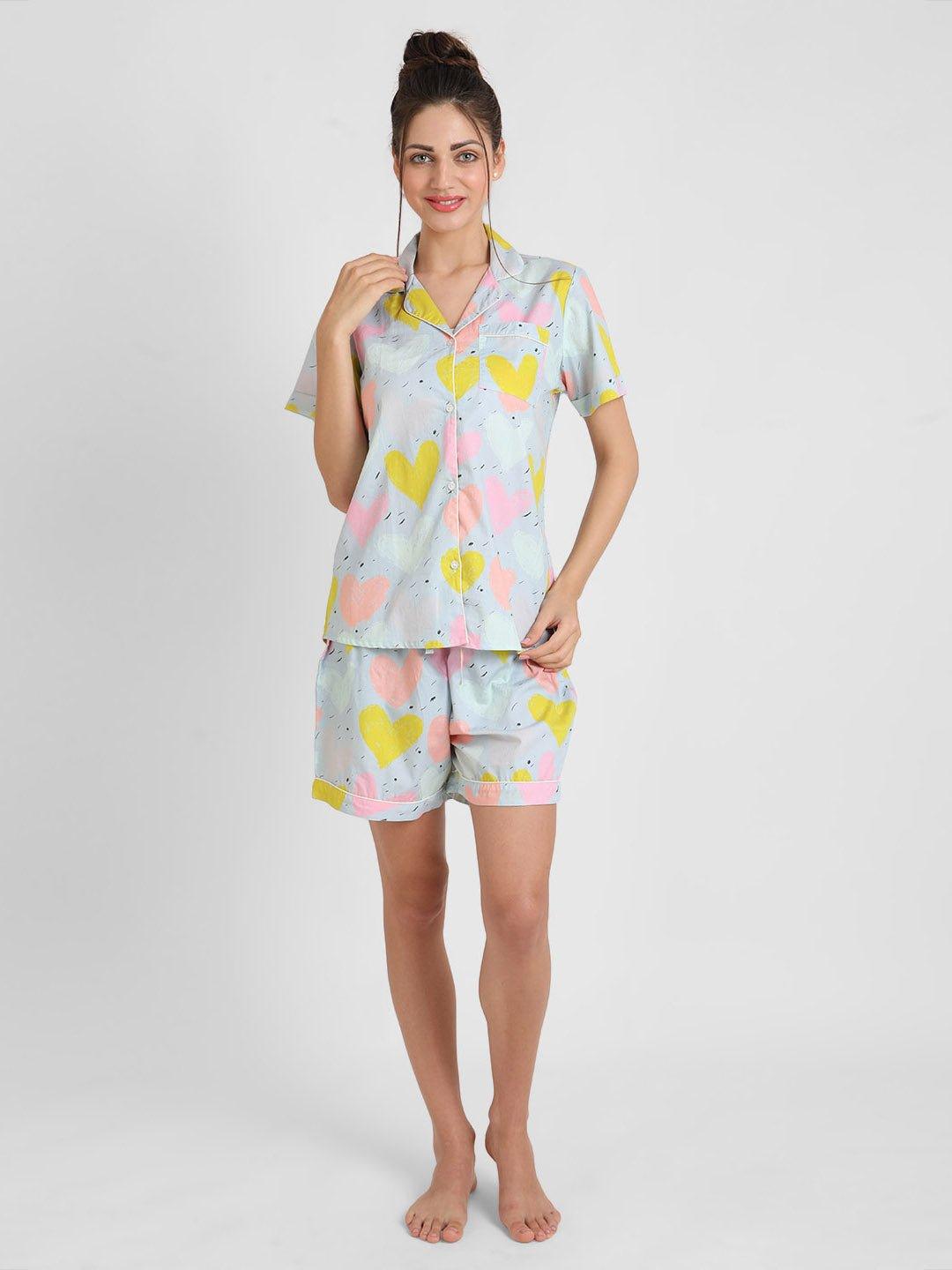 Grey Hearts Printed Nightsuit Set for Women