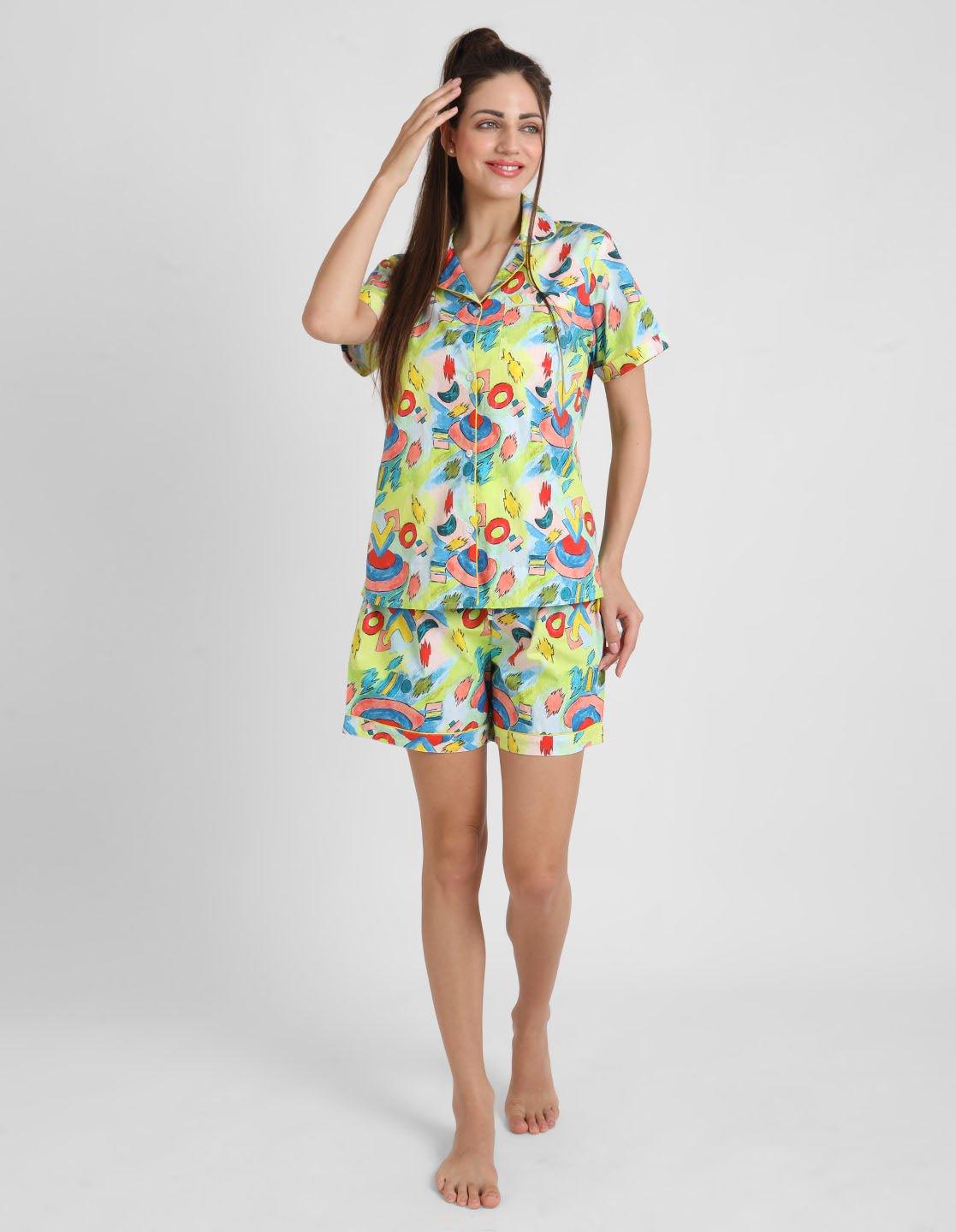 Paint Brush Printed Nightsuit Set for Women