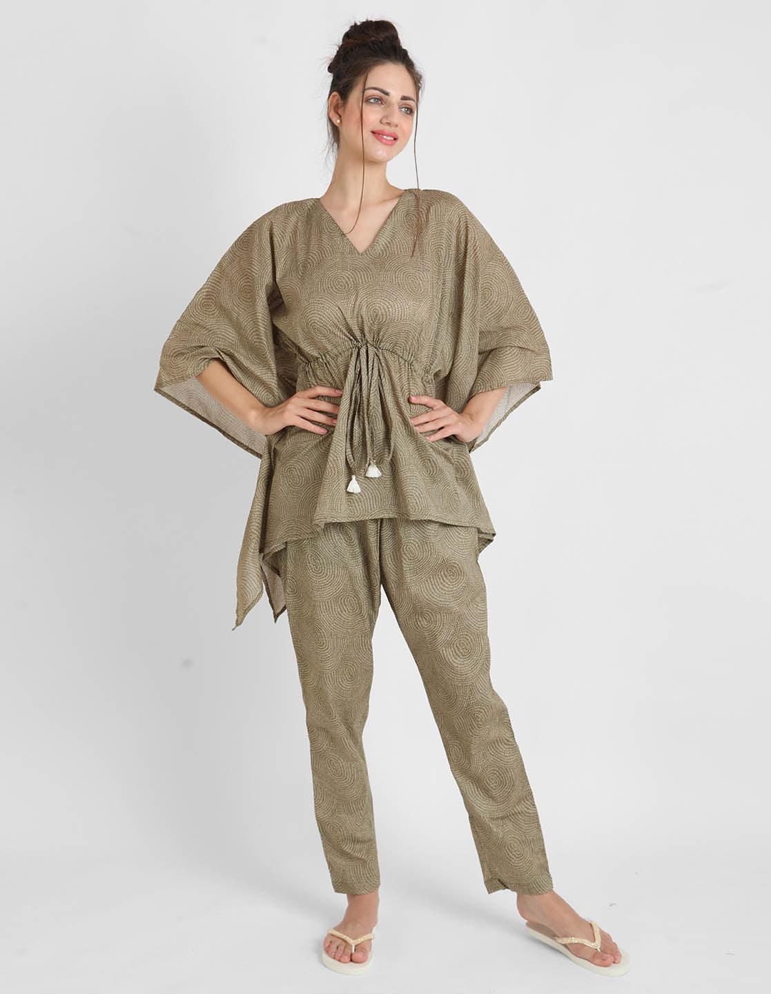 Warli Print Kaftan Pajama Set