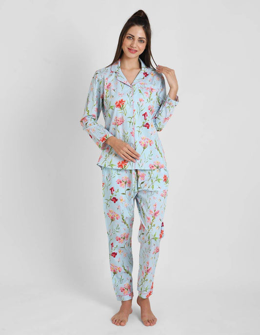 Floral Pink Printed Nightsuit Set for Women