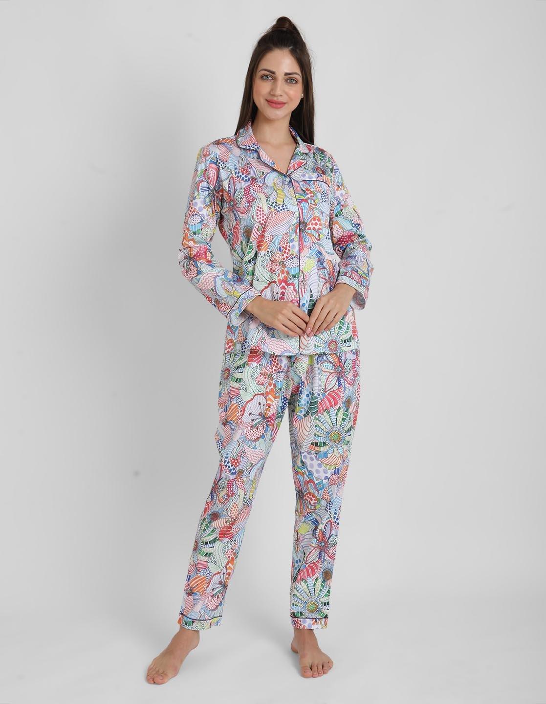 Brush Stroke Printed Nightsuit Set for Women