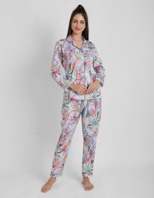 Brush Stroke Printed Nightsuit Set for Women