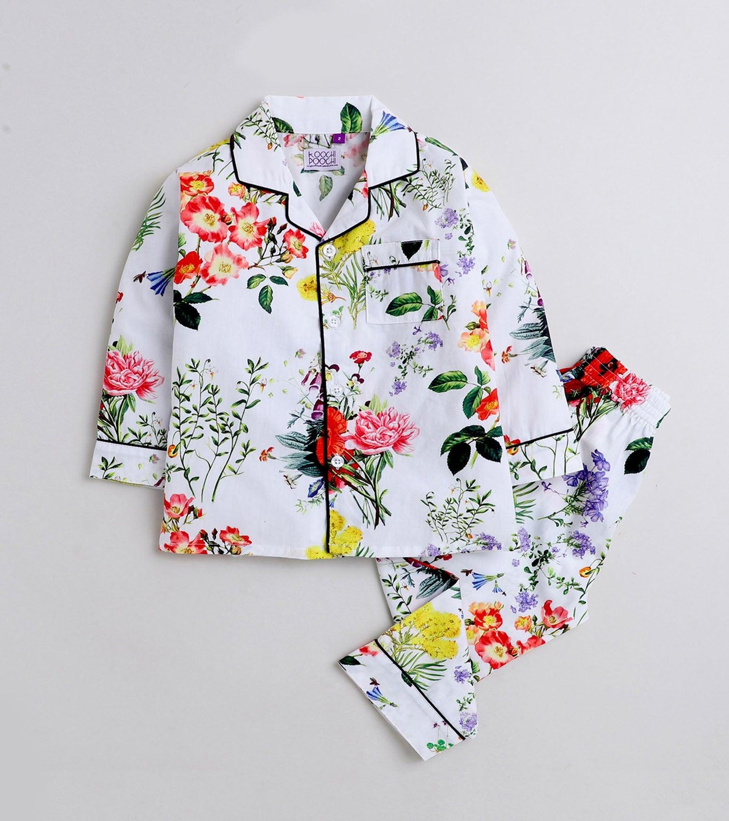 Pearly Floral Printed Nightsuit Set for Girls