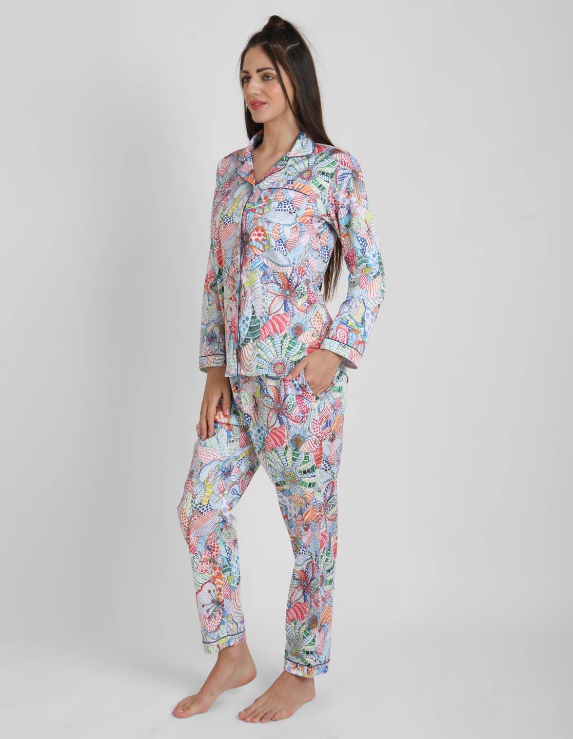 Brush Stroke Printed Nightsuit Set for Women