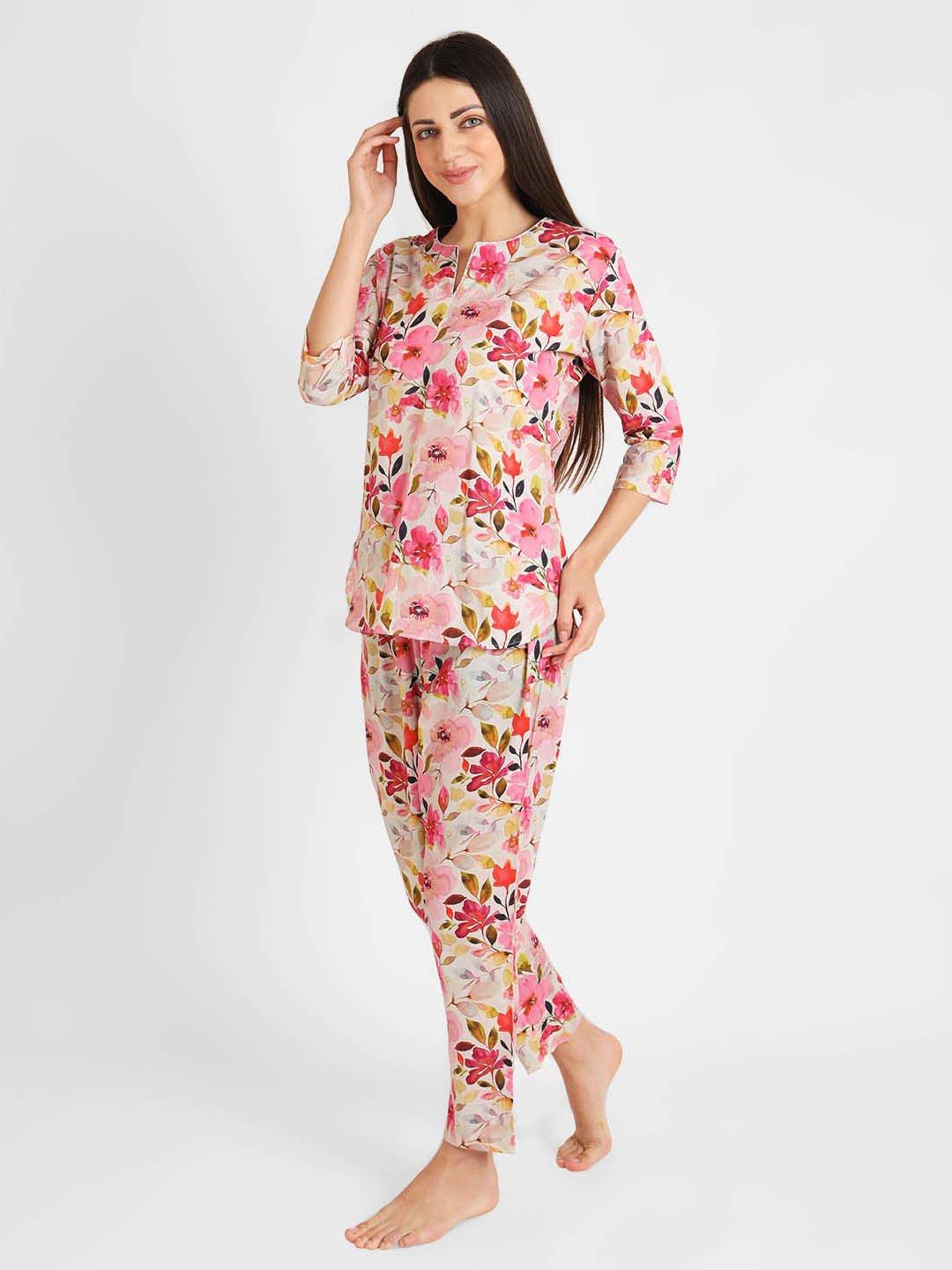 Blush Blossom Printed Nightsuit Set for Women