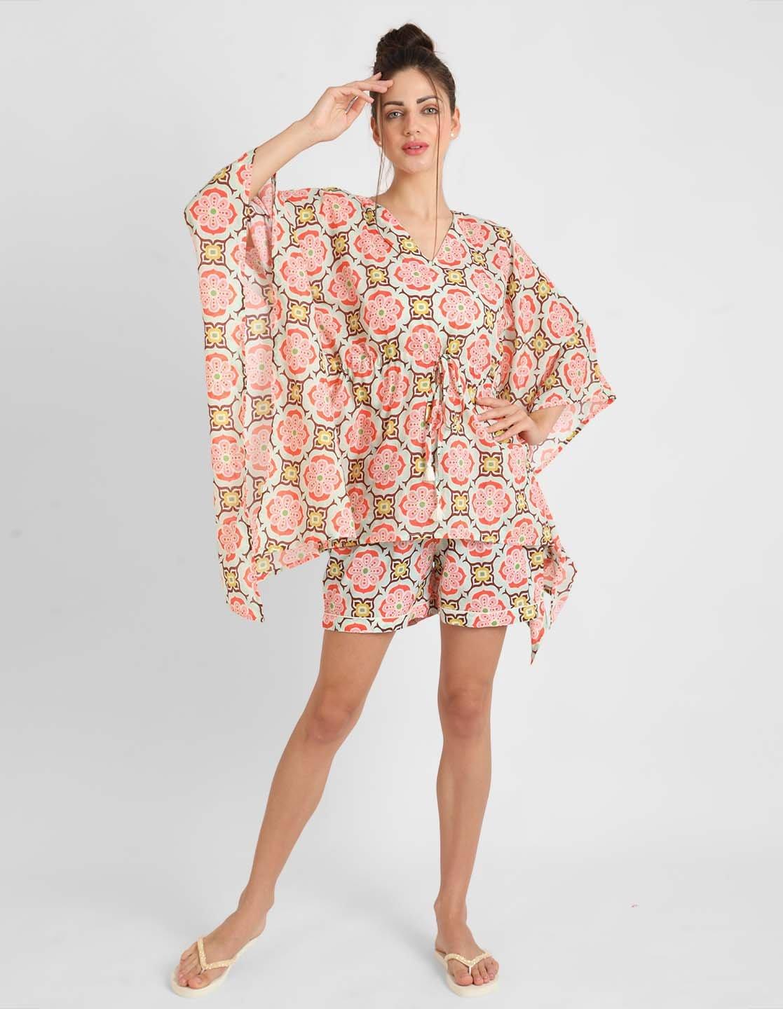 Geometric Print Kaftan Shorts Set
