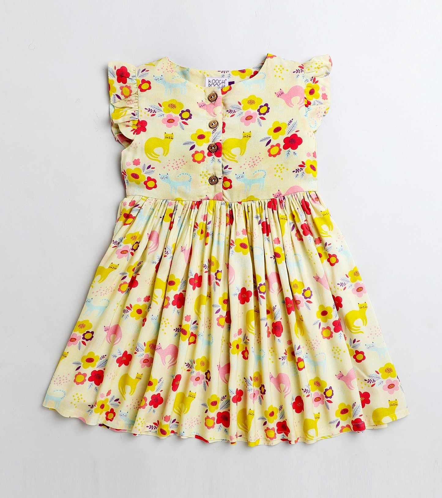 Sunshine Kitten Print Girls Dress - koochi Poochi