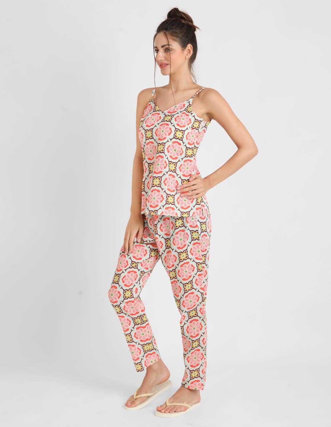 Geometric Printed Singlet Pajama Set for Women