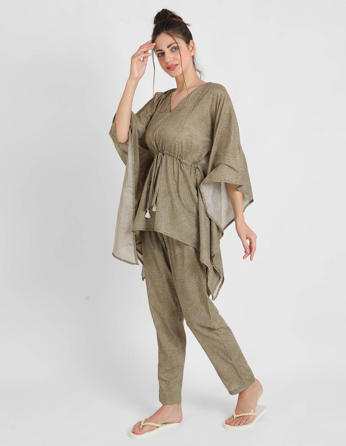 Warli Print Kaftan Pajama Set