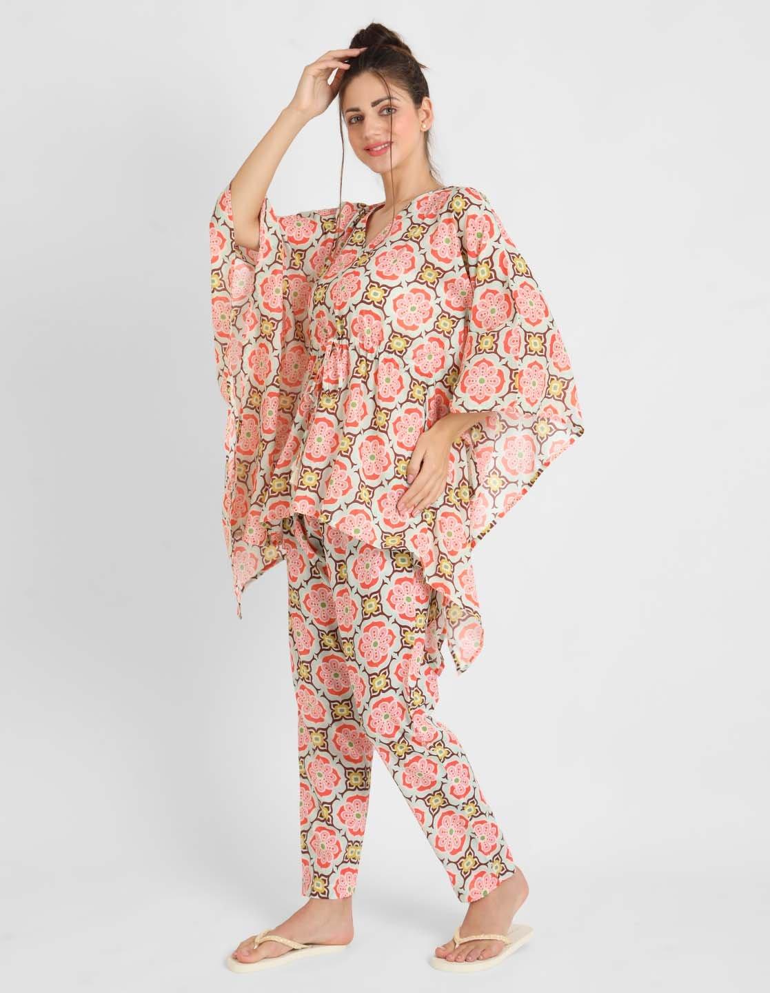 Geometric Print Kaftan Pajama Set