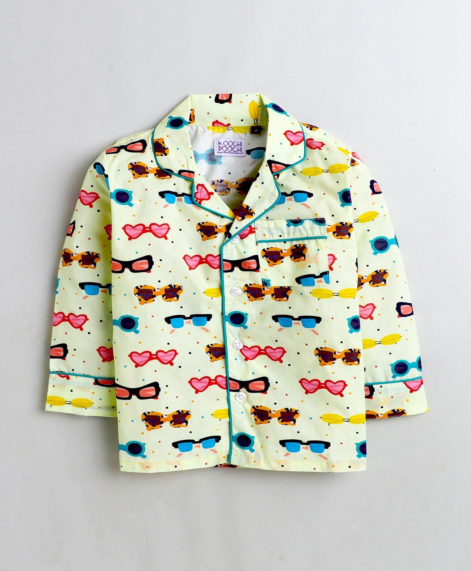 Sunglasses Printed Night Suit Set for Girls