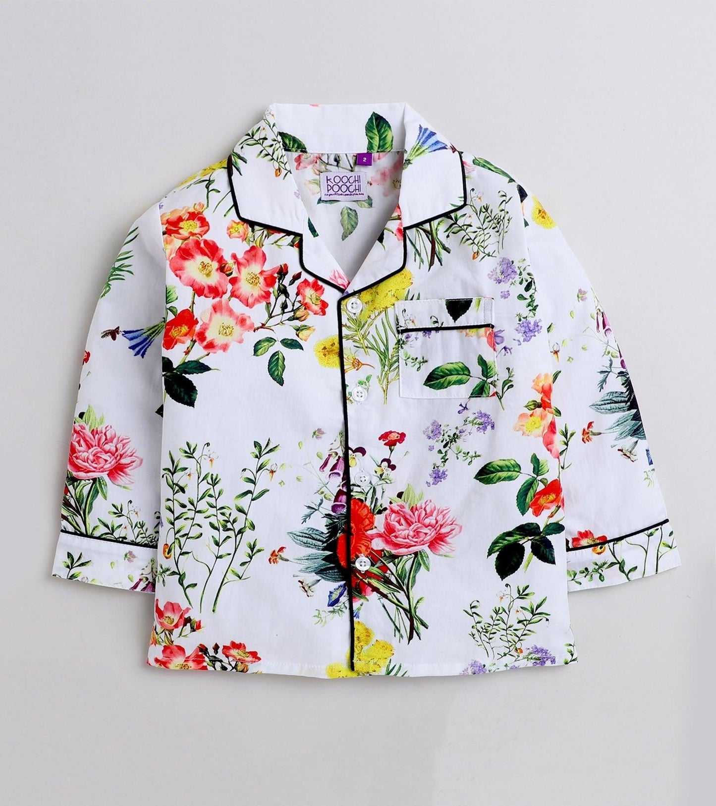 Pearly Floral Printed Nightsuit Set for Girls