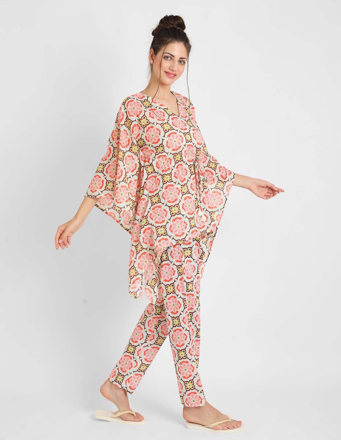 Geometric Print Kaftan Pajama Set