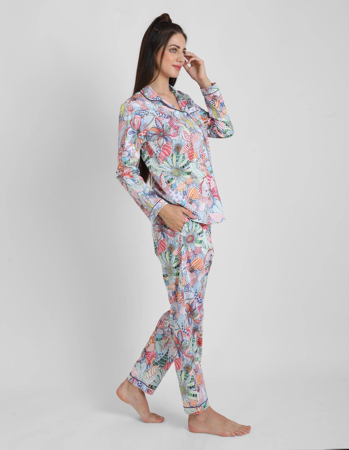 Brush Stroke Printed Nightsuit Set for Women
