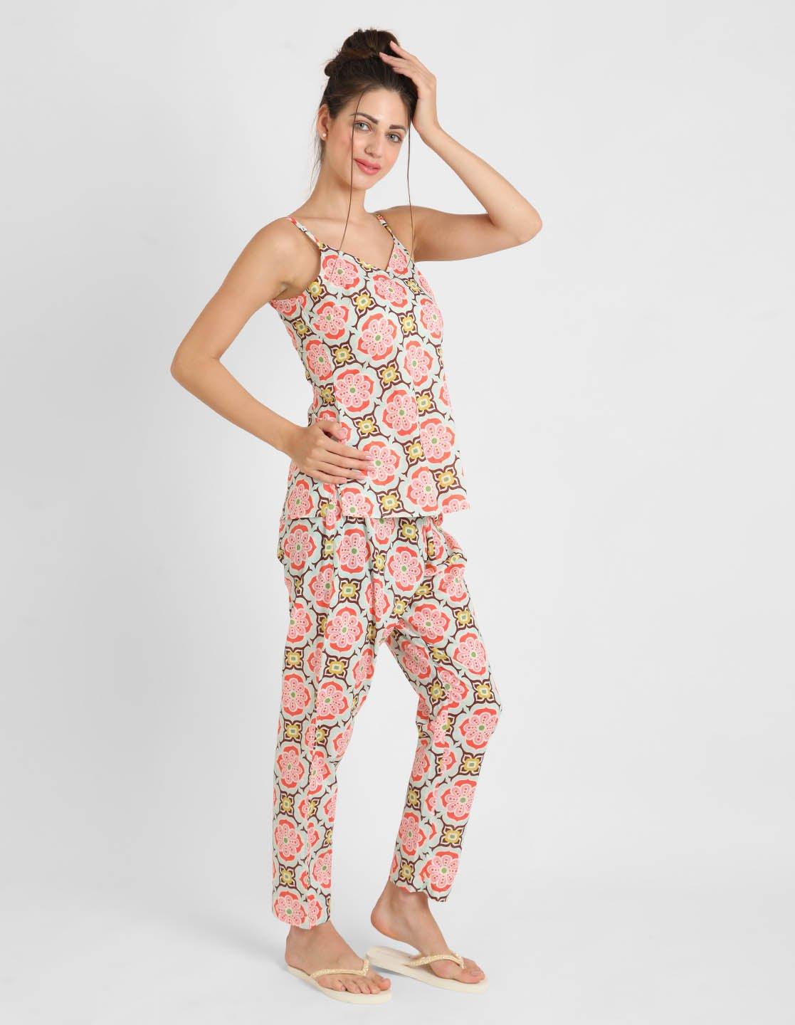 Geometric Printed Singlet Pajama Set for Women