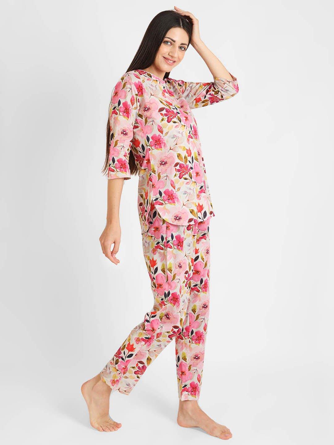 Blush Blossom Printed Nightsuit Set for Women