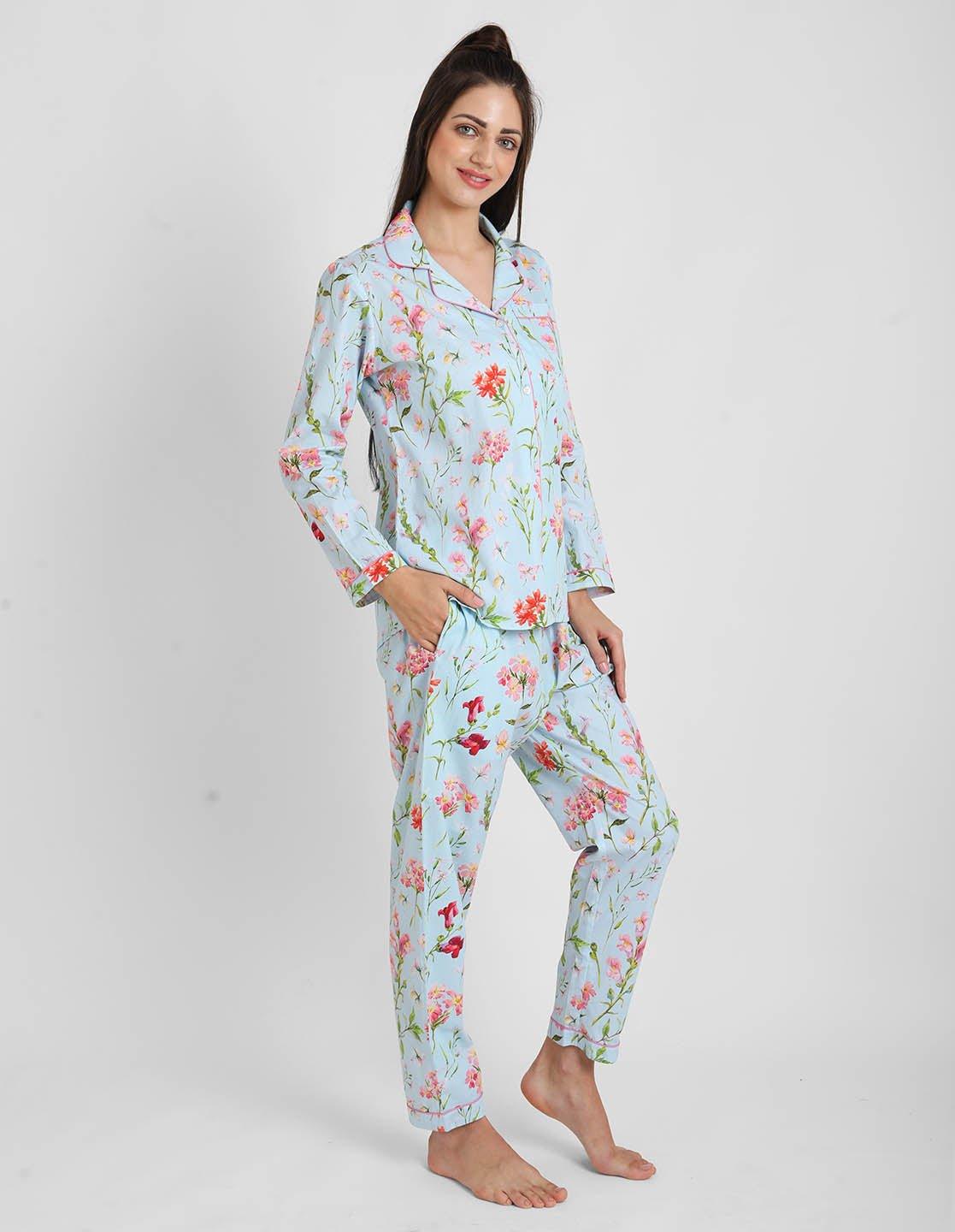 Floral Pink Printed Nightsuit Set for Women