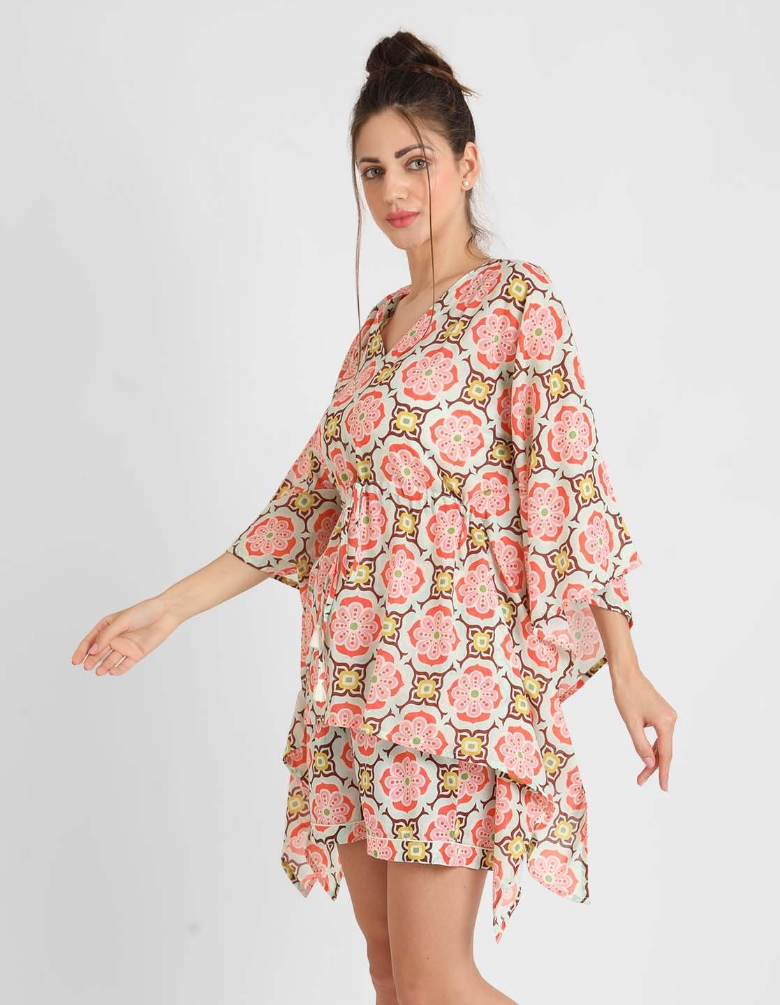 Geometric Print Kaftan Shorts Set