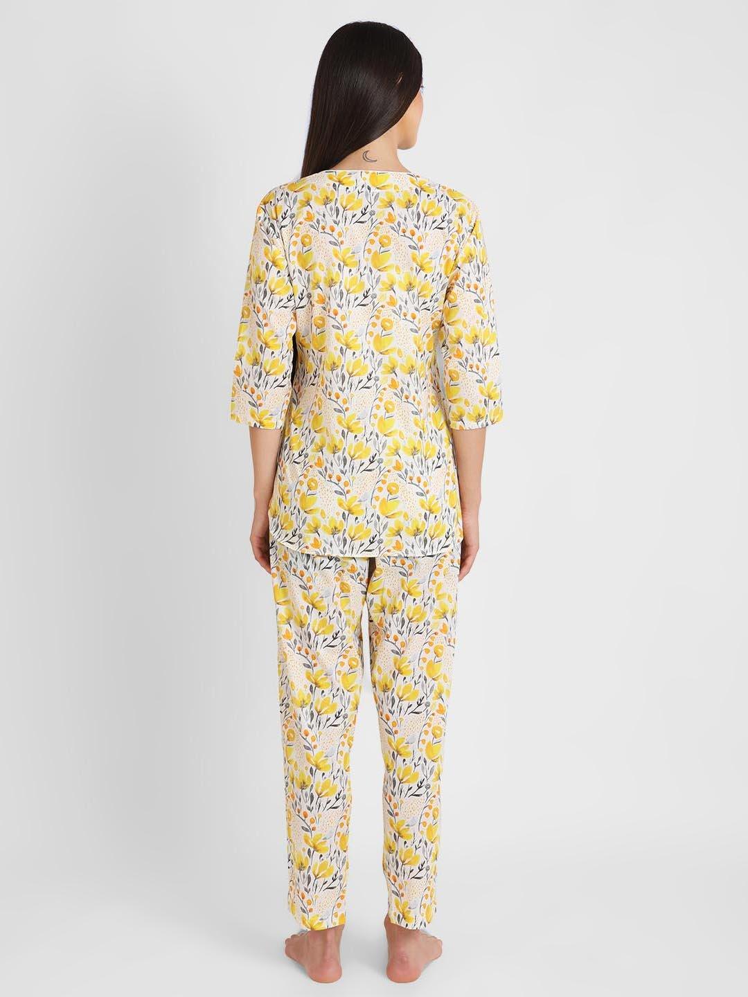 Yellow Tint Printed Nightsuit Set for Women