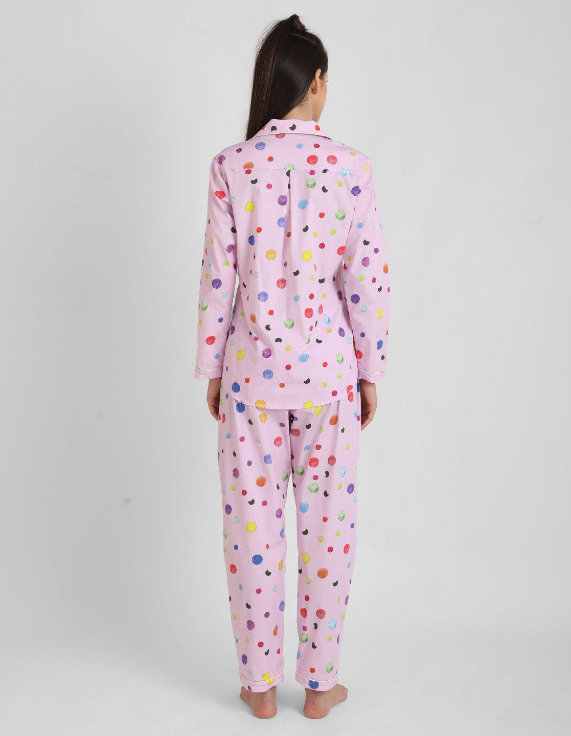 Half Polka Printed Nightsuit Set for Women