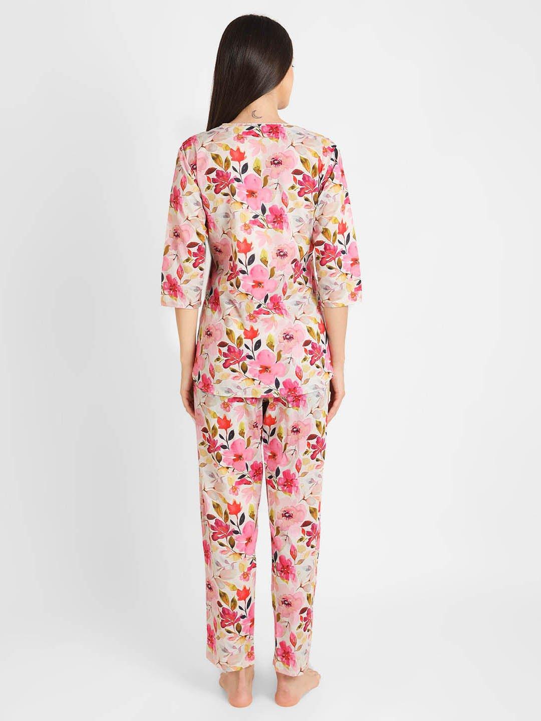 Blush Blossom Printed Nightsuit Set for Women