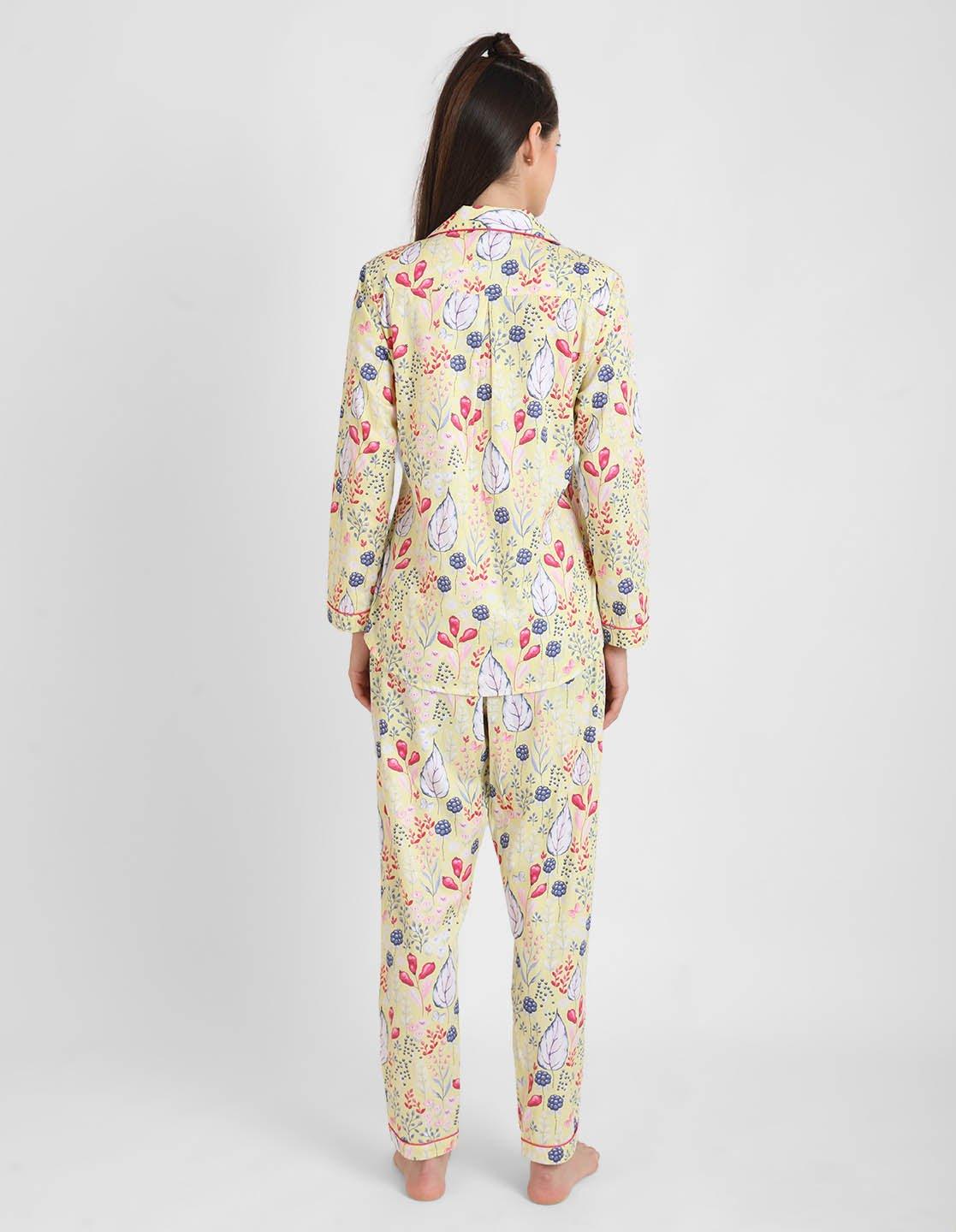 Lemony Floral Printed Nightsuit Set for Women