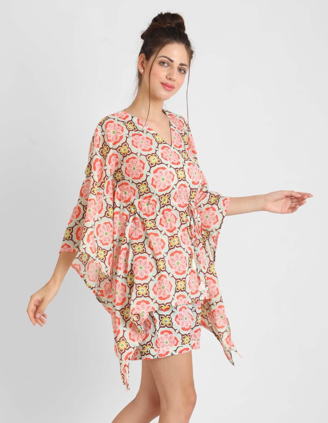 Geometric Print Kaftan Shorts Set