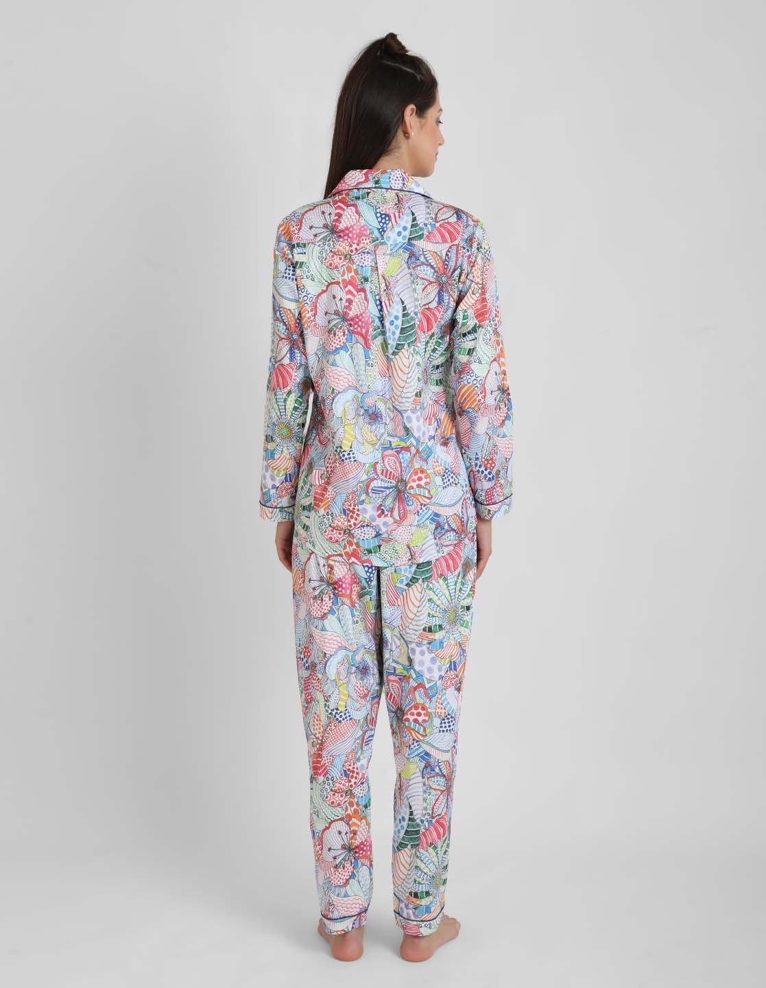 Brush Stroke Printed Nightsuit Set for Women