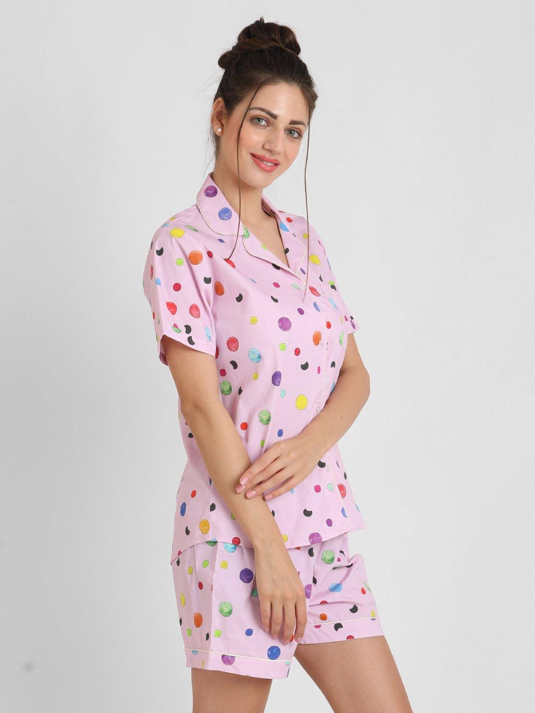 Polkadot Printed Nightsuit Set for Women