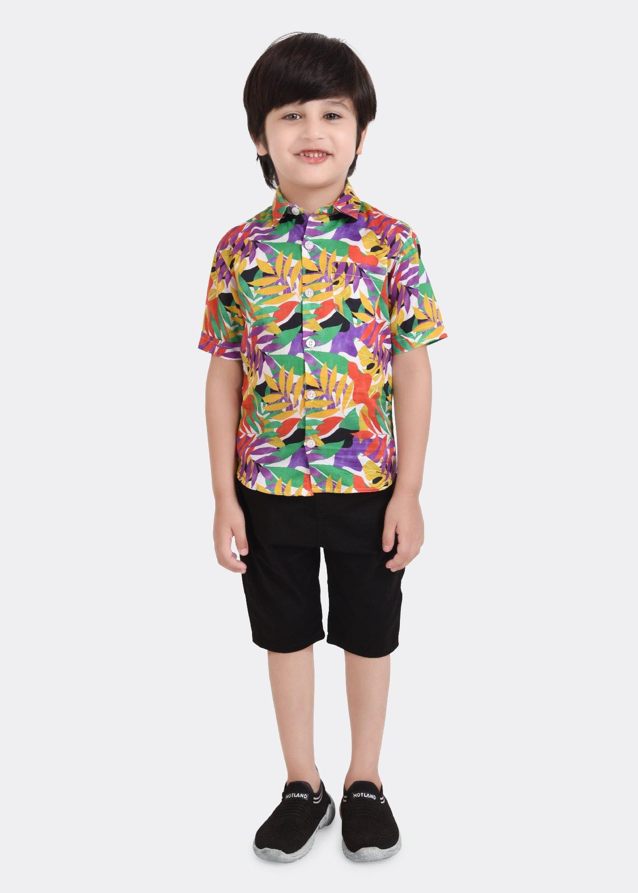 Multi Palms Printed Half Sleeve Shirt