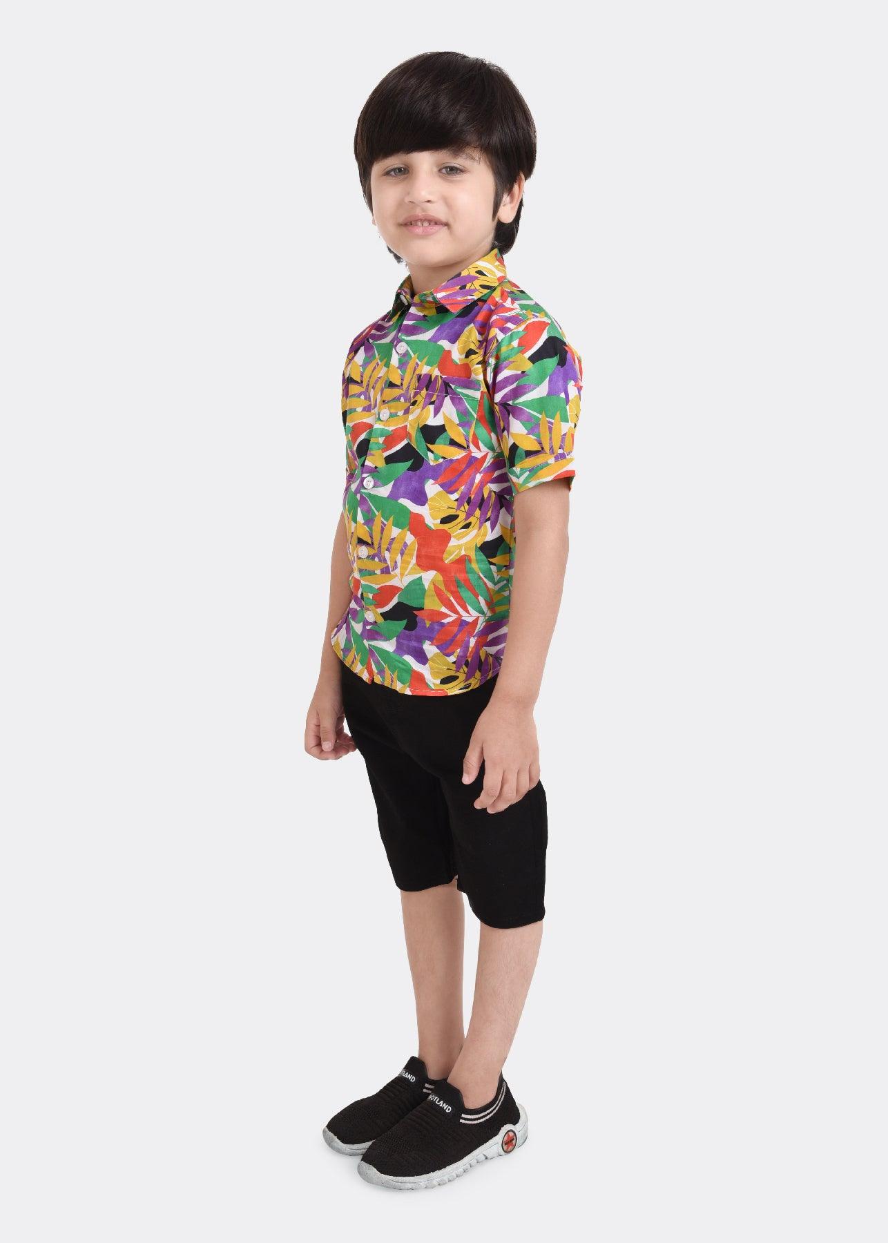 Multi Palms Printed Half Sleeve Shirt