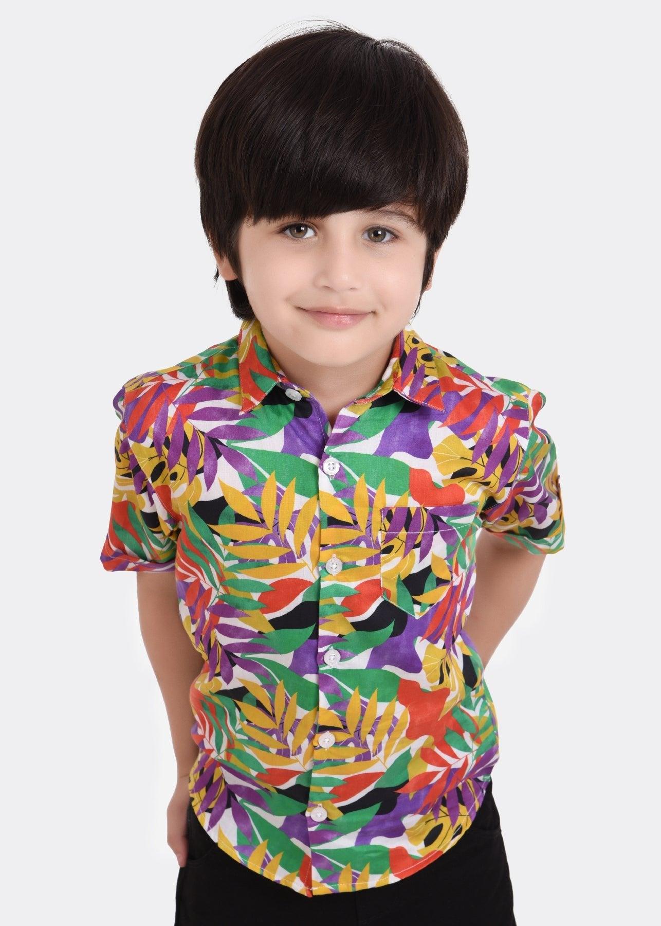 Multi Palms Printed Half Sleeve Shirt