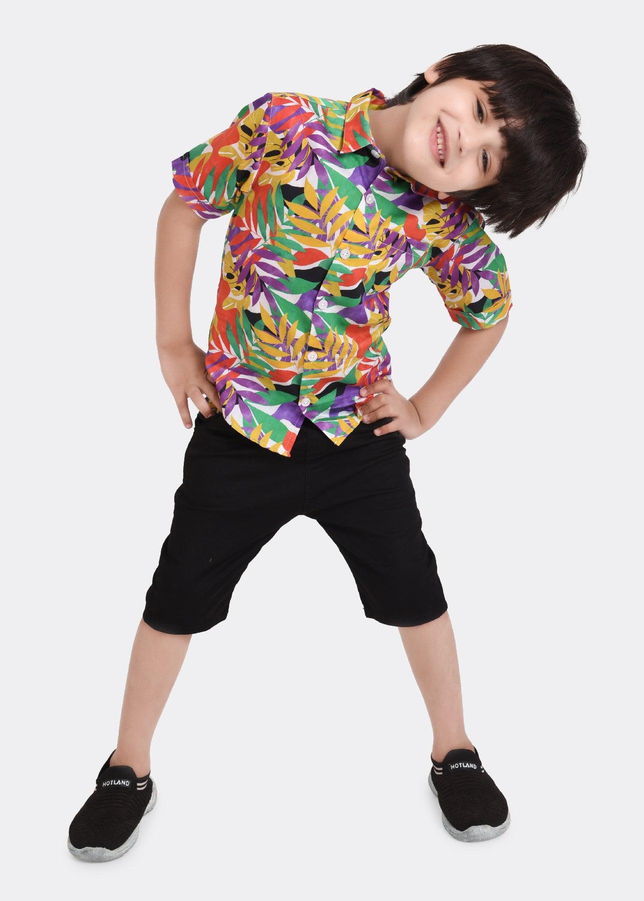 Multi Palms Printed Half Sleeve Shirt