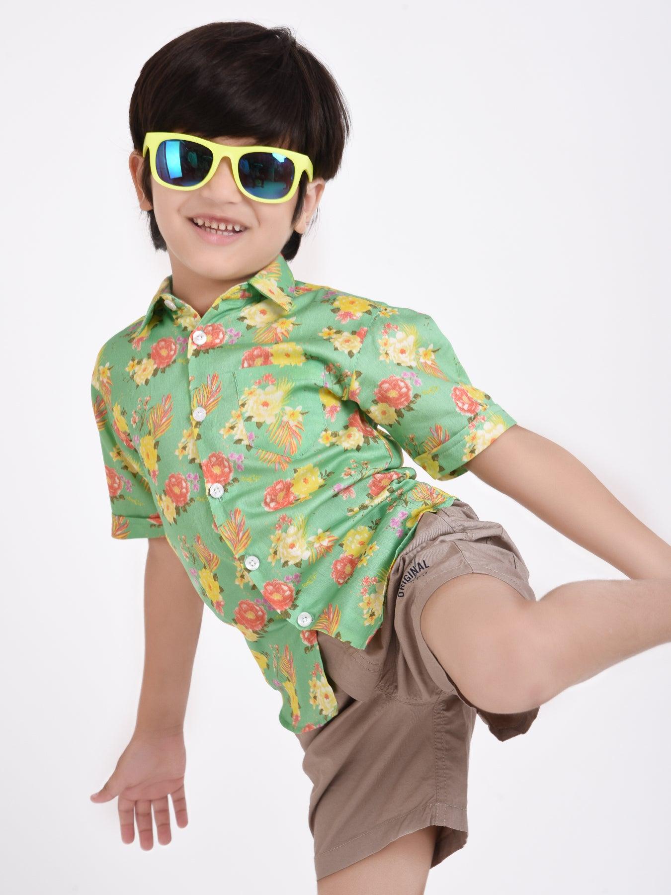 Peony Printed Half Sleeve Shirt