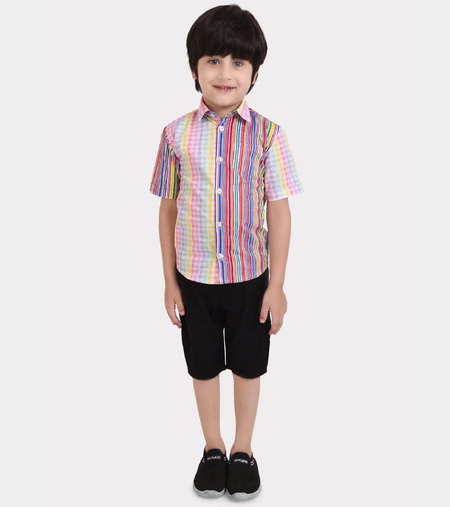 Twin Stripe Printed Boys Shirt