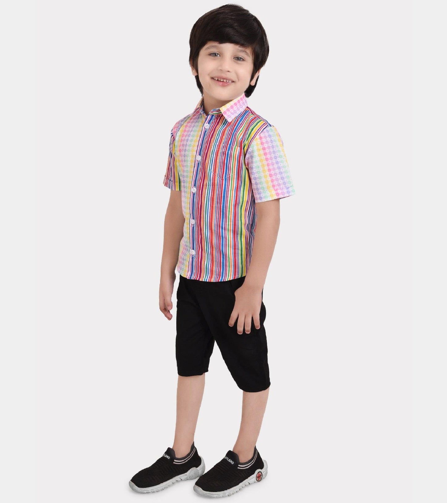 Twin Stripe Printed Boys Shirt