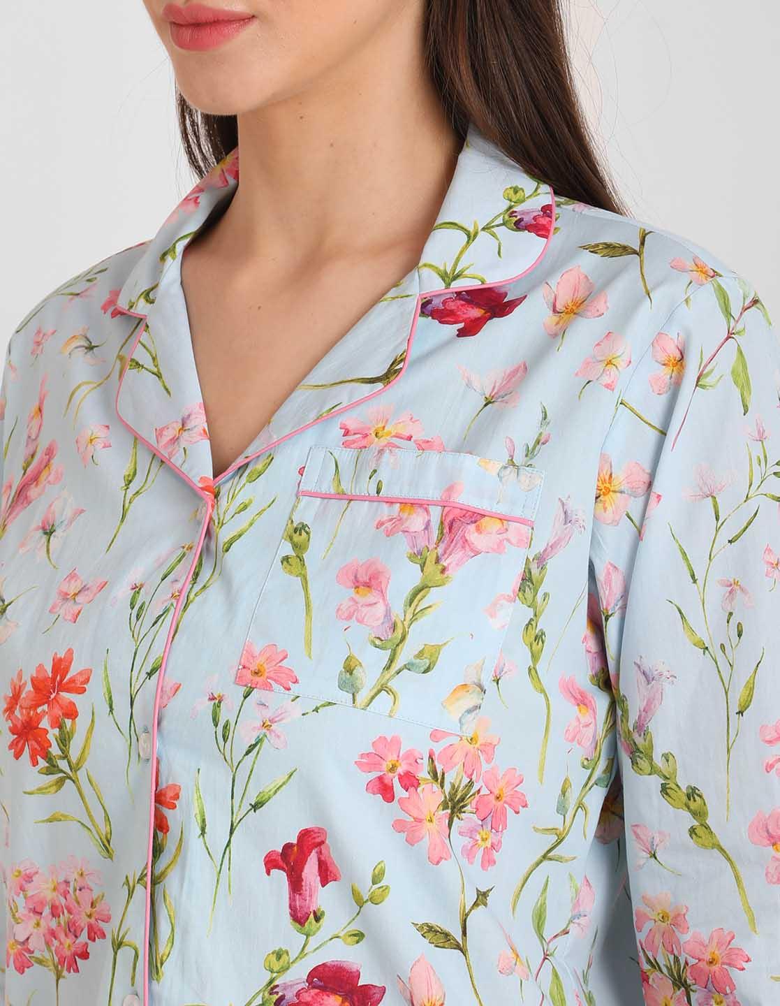 Floral Pink Printed Nightsuit Set for Women