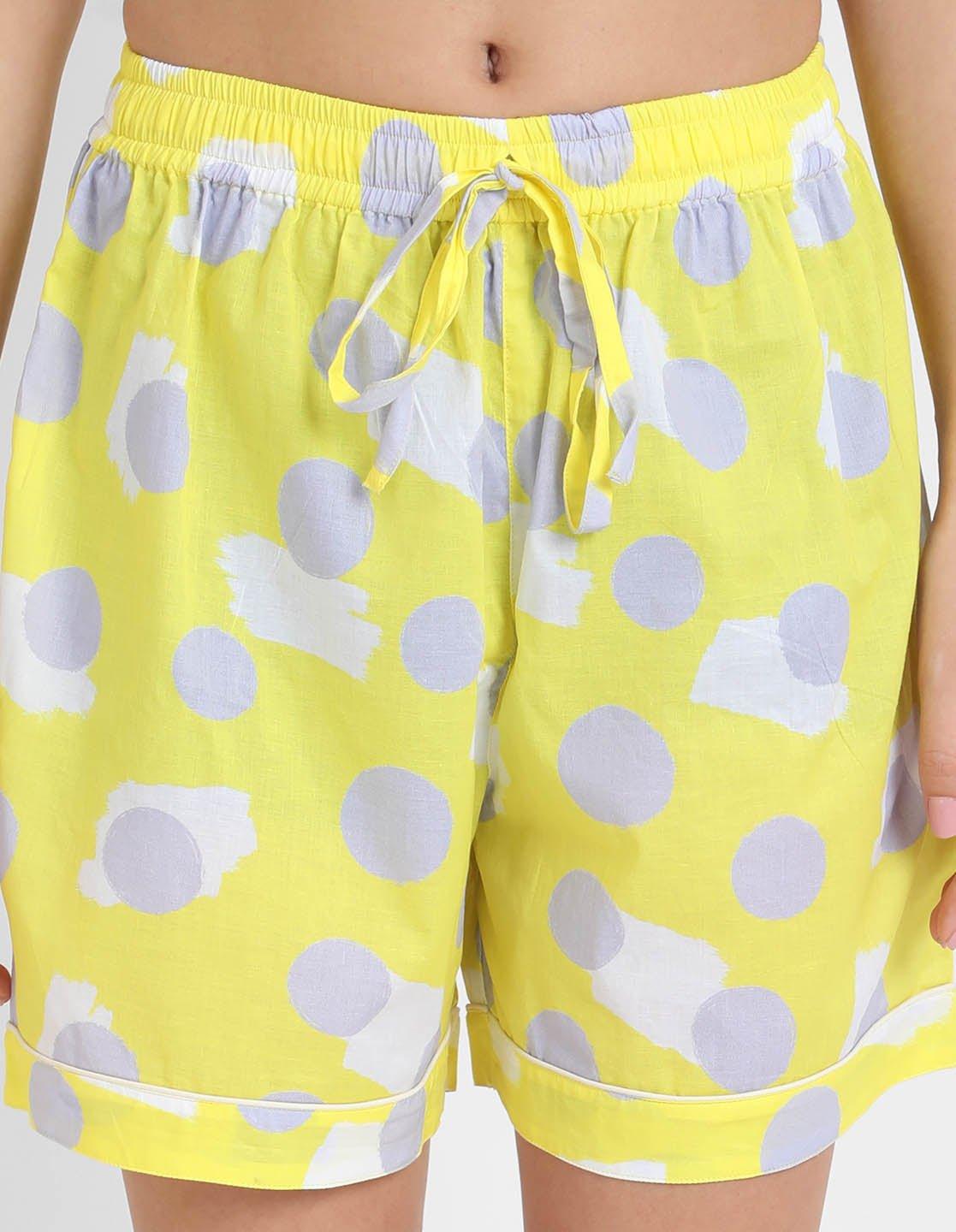 Yellow Polka Print Kaftan Shorts Set