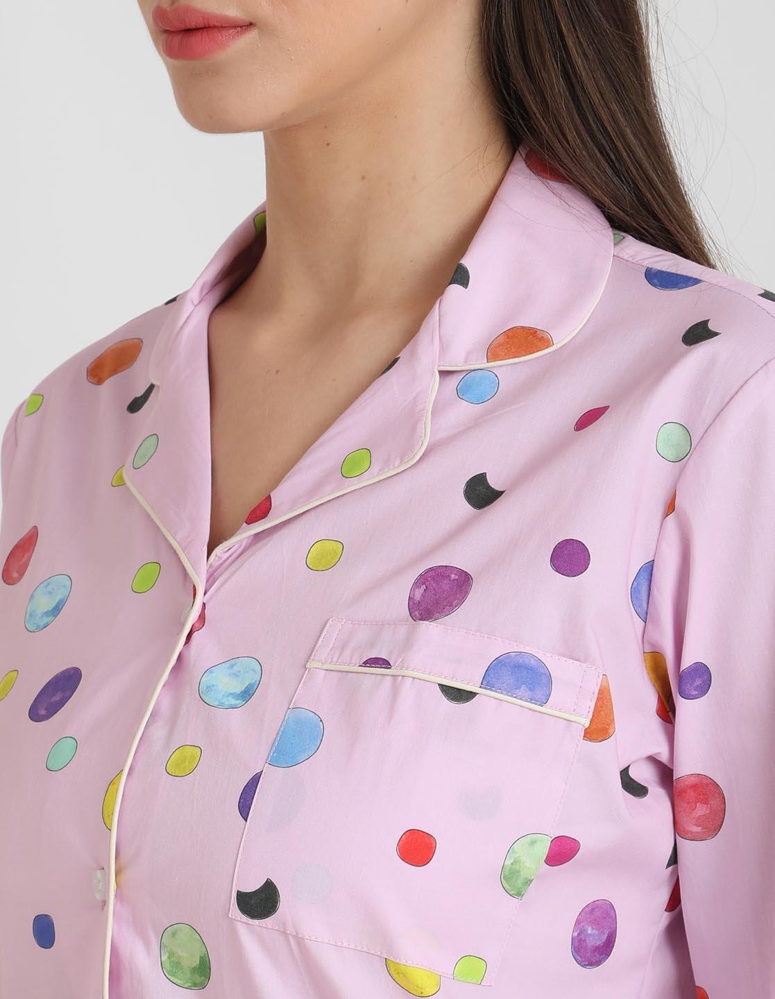 Half Polka Printed Nightsuit Set for Women