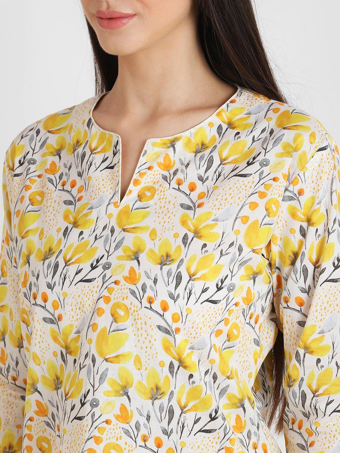 Yellow Tint Printed Nightsuit Set for Women