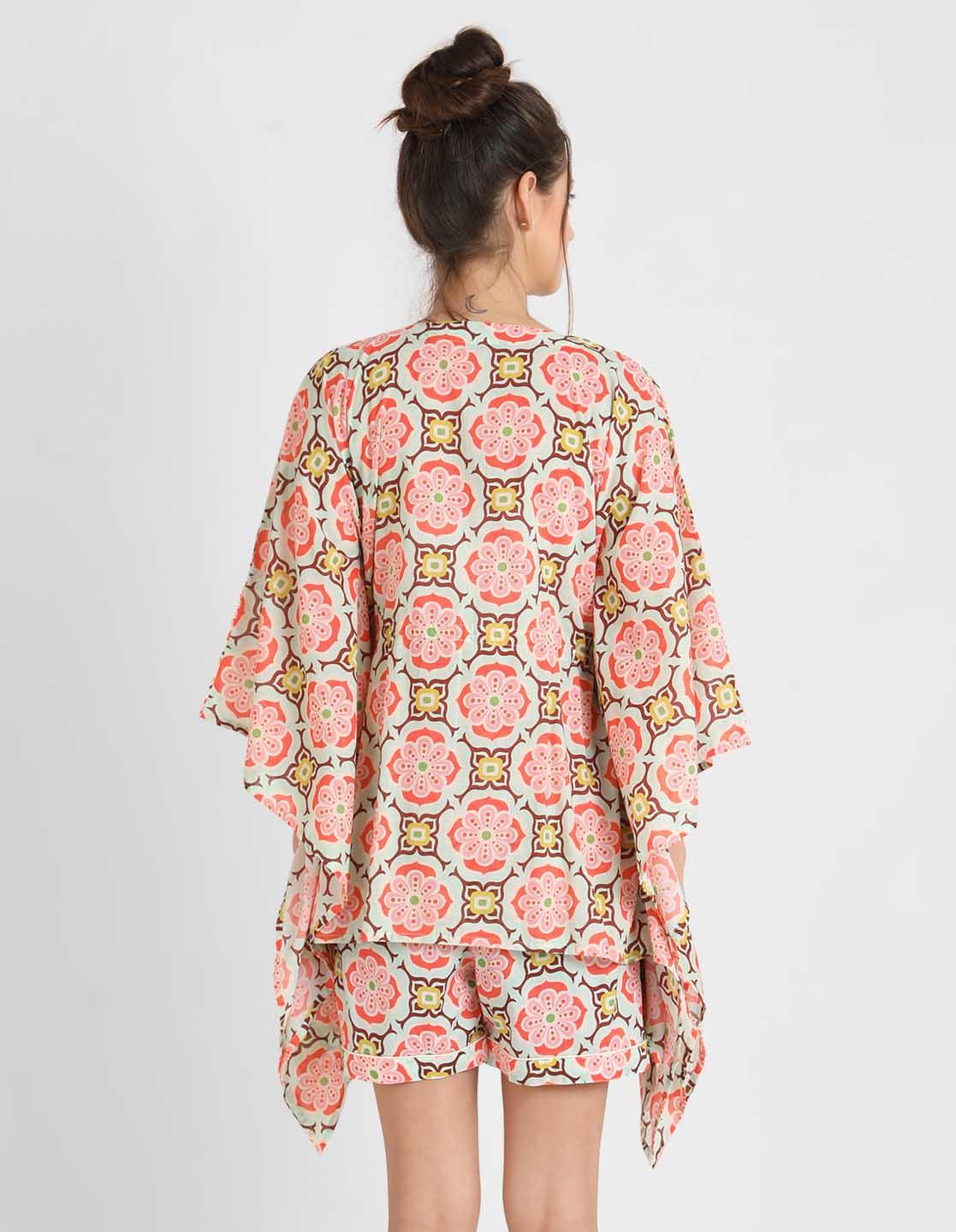 Geometric Print Kaftan Shorts Set