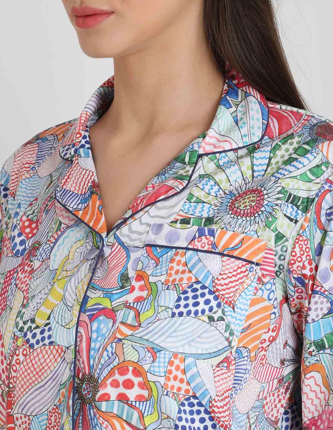 Brush Stroke Printed Nightsuit Set for Women