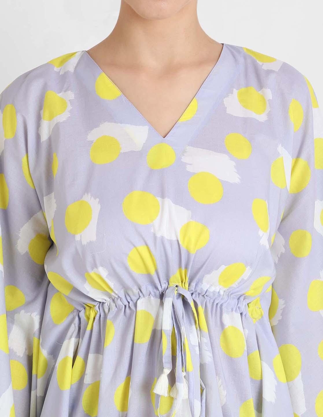 Yellow Polka Print Kaftan Pajama Set
